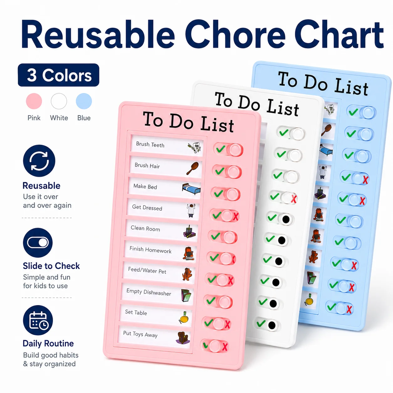 Reusable Sliding Chore Chart Self Discipline Checklist Board Back to School Habit Tracker Plastic Task Planner for Kids Adults