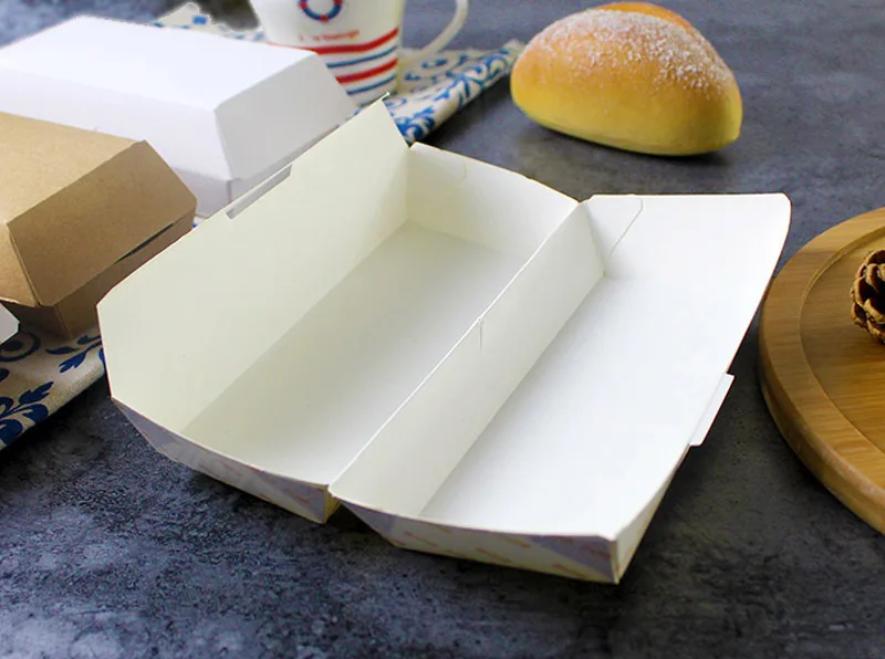 100pcs Disposable Cheese Hot Dog Package Box Snack Street Food Paper Tray Chips Fries Chicken Holder Take Out Boxes