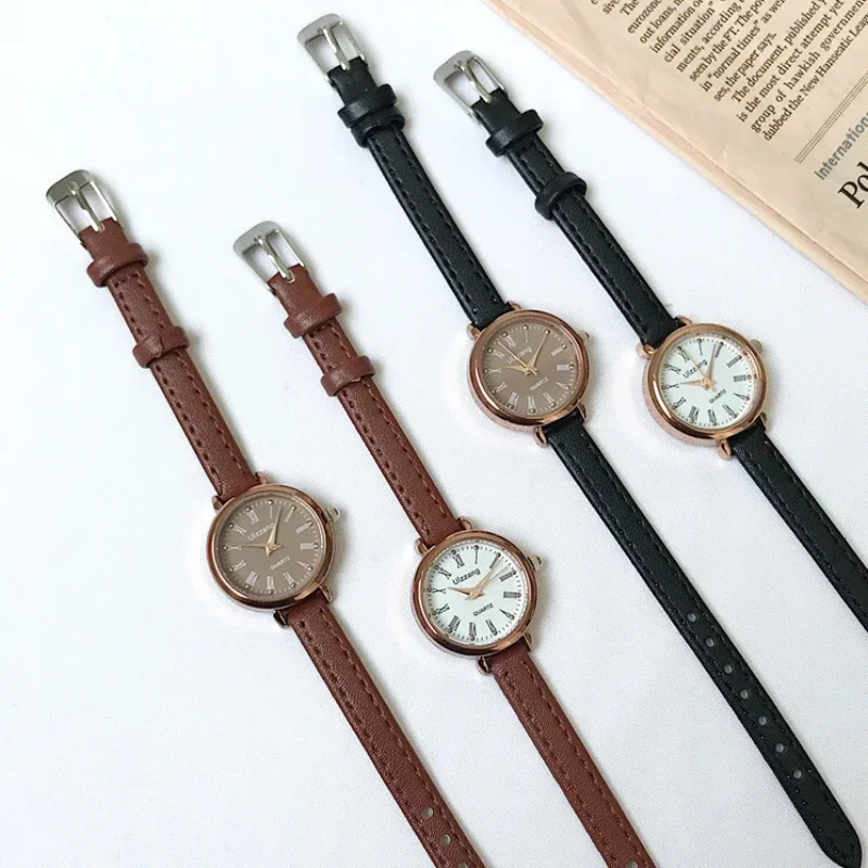 Vintage Luxury Literary Ladies Quartz Watch Brown Brown Thin Small Leather Strap Elegant Bracelet Watch Women Gifts reloj mujer