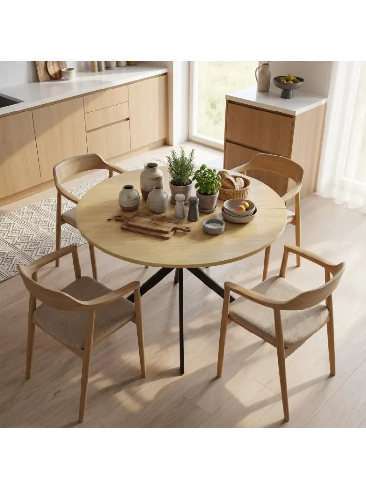 Ronde eettafel voor 4 personen, keukentafel in industriële stijl met stalen poten, voor eetkamer en keuken, eiken - afbeelding 2