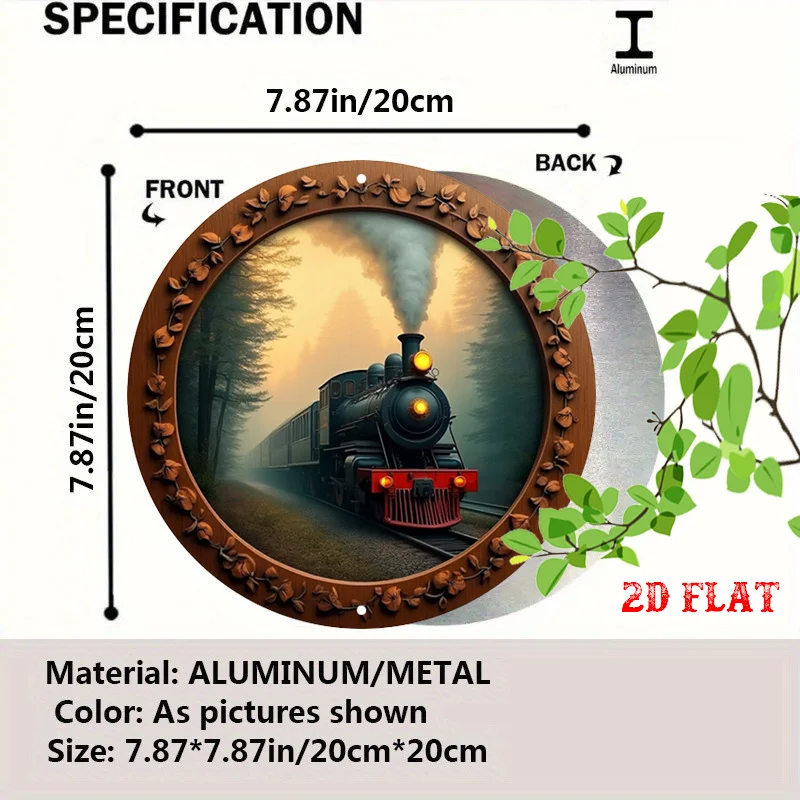 2D Flat, 2D Flat 1pc Steam Locomotive Round Decor,Railway Journey Round Plaque,Train Bits Holiday Decorative Plaques,Vintage Sce