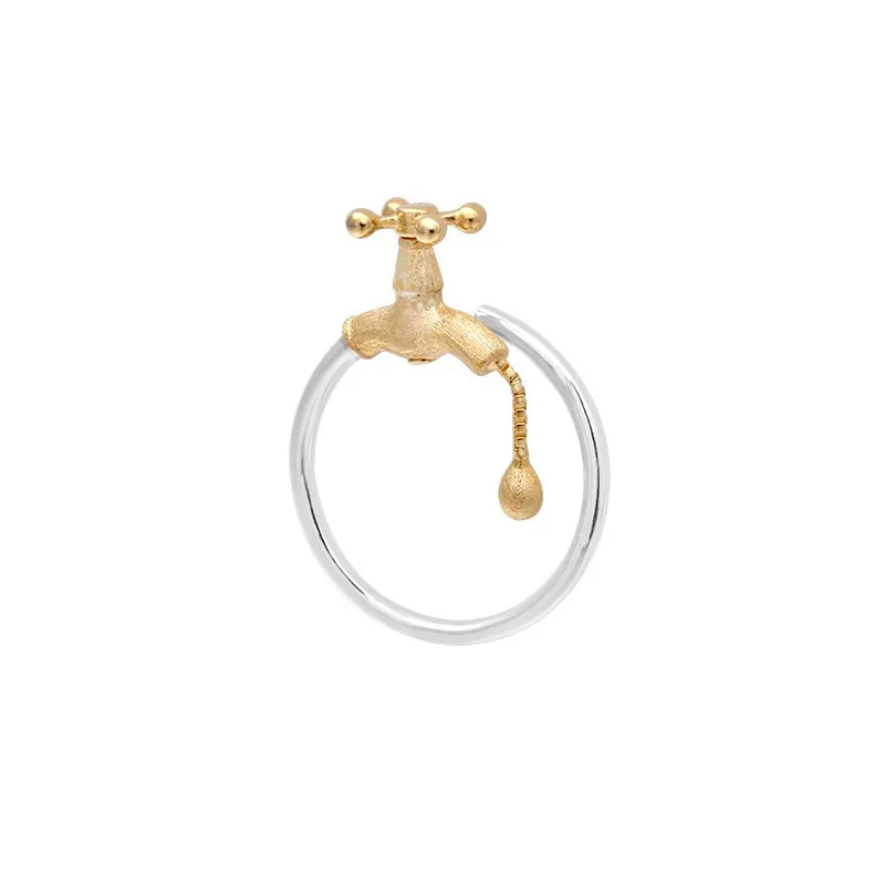 

Object Color The Source 925 Sterling Silver Plated 18K Gold Hand Jewelry Niche Design Fun Faucet Open End Ring