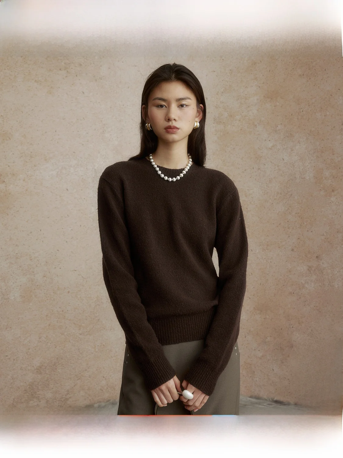 

ZhiZhi Fly Music Women's round Ne Knitwear Wool Blend Loose Fit Long Sve Autumn Leisure Sle Color Commute Sle