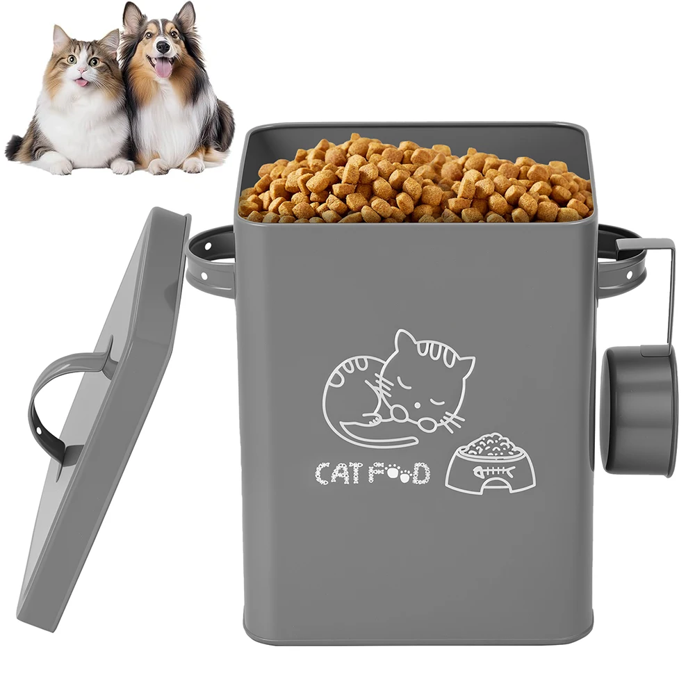 

Dog And Cat Food Storage Container Metal Pet Food Storage Box With Spoon Large-Capacity Practical Sealed Jar Not Easy To Deform