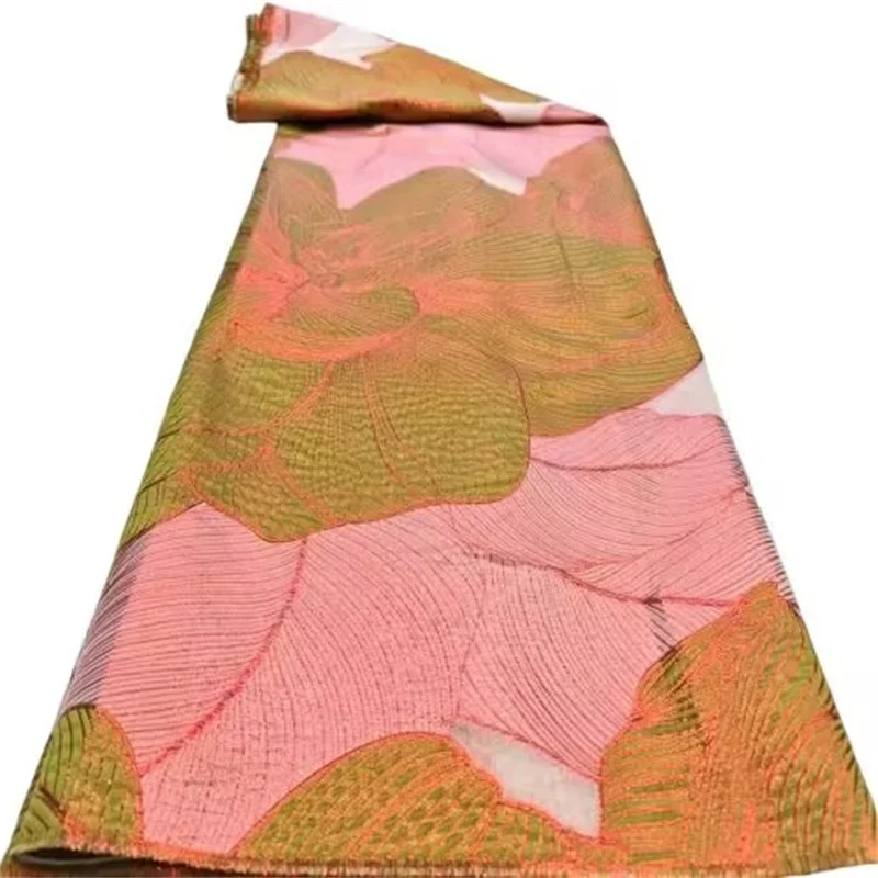 

Новейшая французская роскошная жаккардовая кружевная ткань 2025 Высококачественная африканская парчовая жаккардовая кружевная ткань для элегантного вечернего платья розового цвета