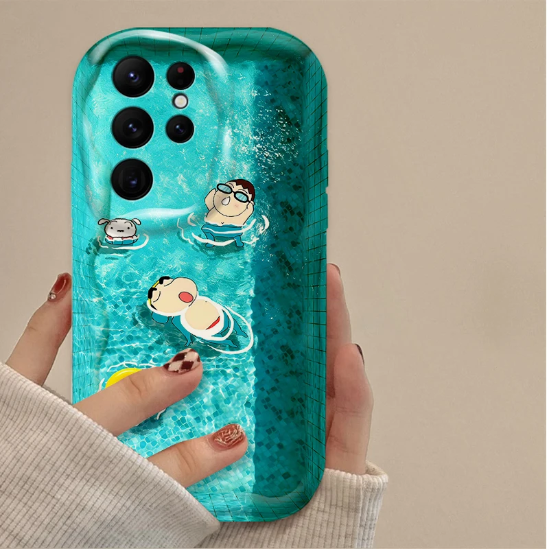 Lovely Swim C-Crayon S-ShinChan Case For Samsung Galaxy S24 Ultra S23 S22 Plus S21 S20 FE A25 A55 A35 A15 A16 A05 A05S A06 Phone