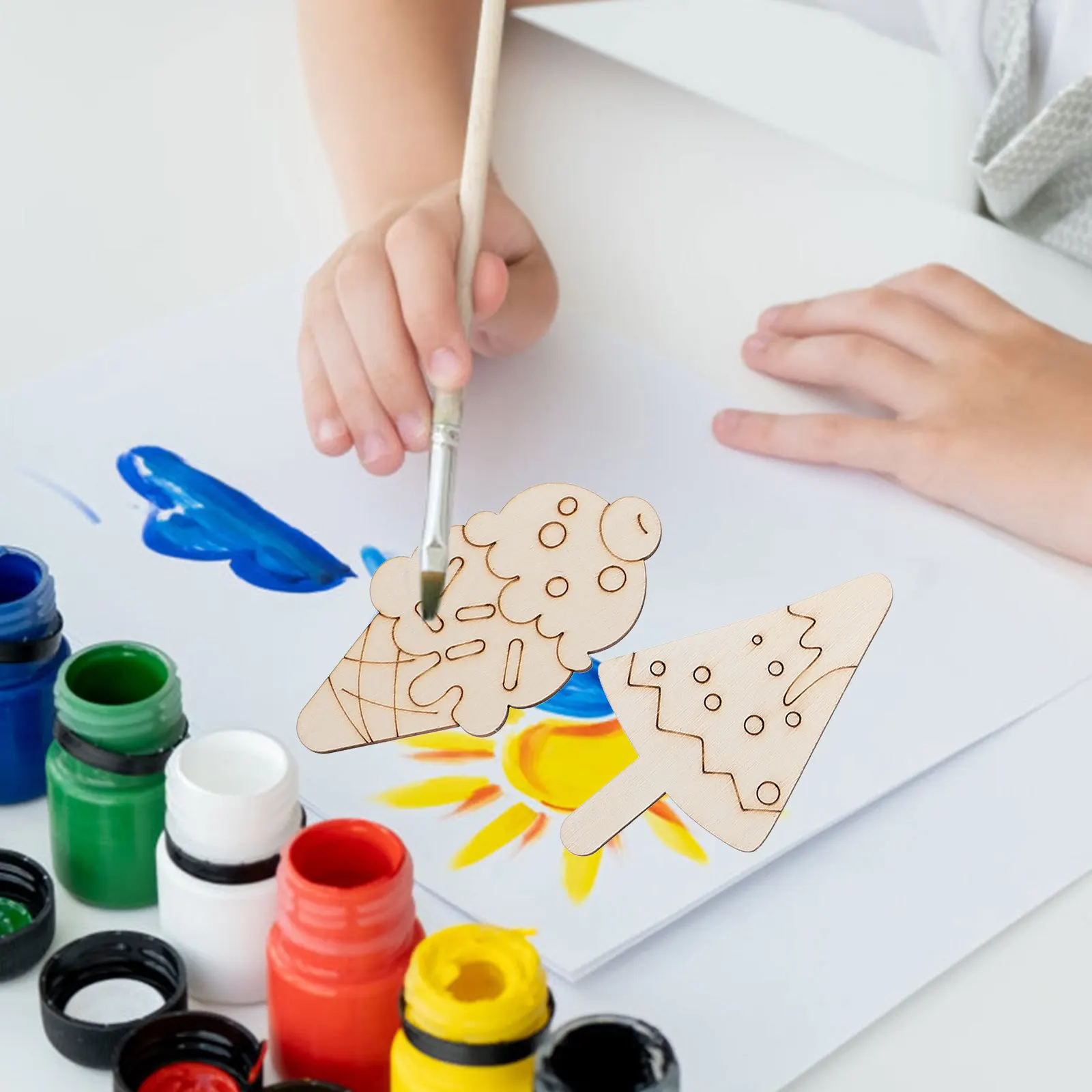 

40Pcs Ice Cream Wood Cutouts DIY Wooden Painting Crafts Unfinished Blank Wood Chips for Birthday Party Decor Fun