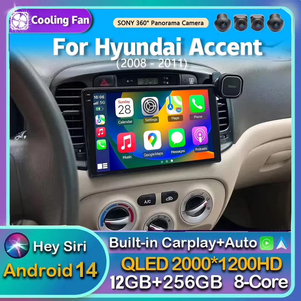 

Android 14 Carplay Auto WIFI+4G Car Radio For Hyundai Accent 2008 2009 2010 2011 Multimedia GPS Player Stereo 2din DSP Head Unit