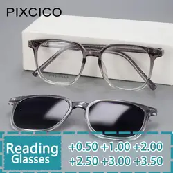 R56532 Ladies Square Reading Glasses +100~+300 Polarized Magnetic Clip Women Fashion Presbyopic Glasses