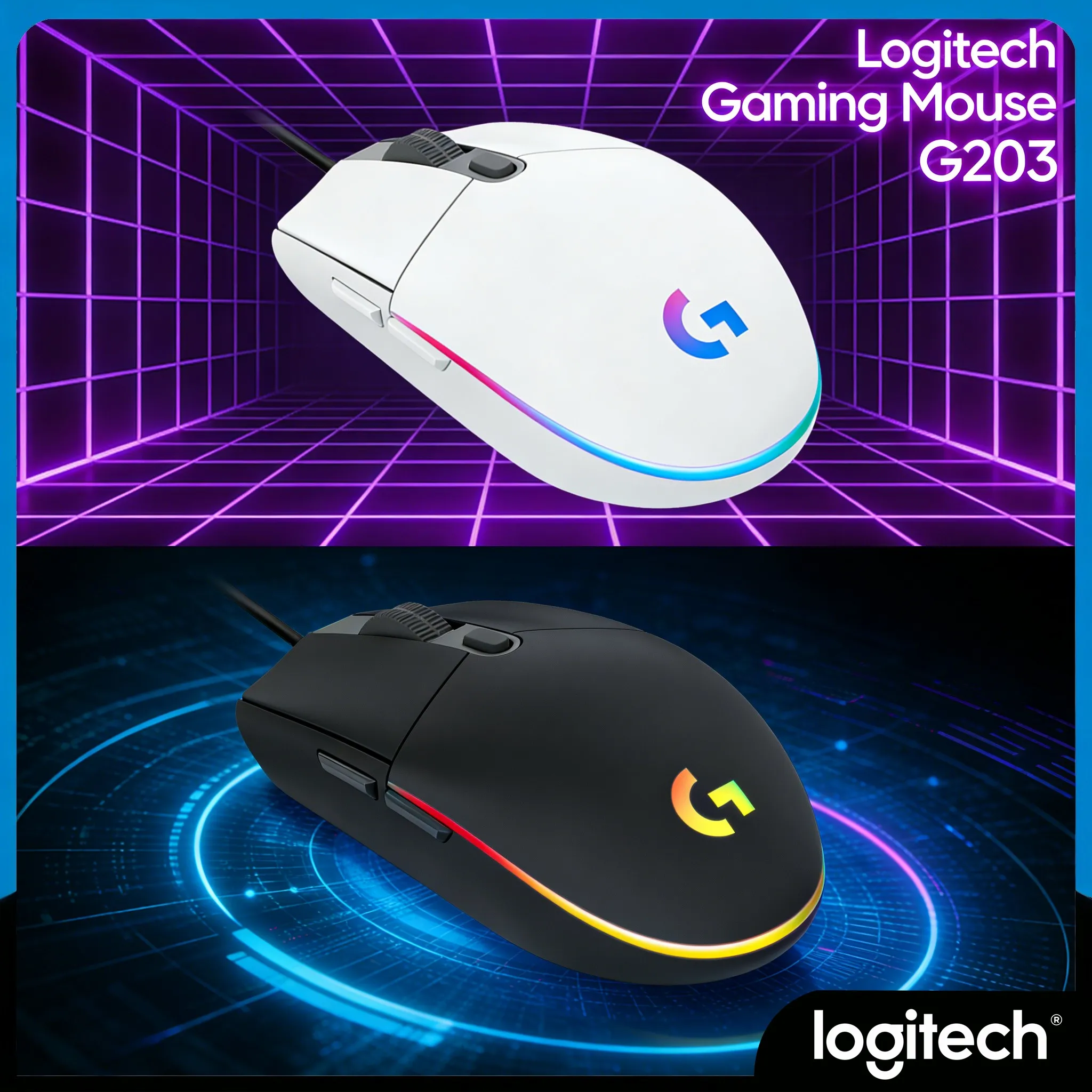 

G203 Wired Mouse LIGHTSYNC RGB Ergonomic Design for Long-Time Use