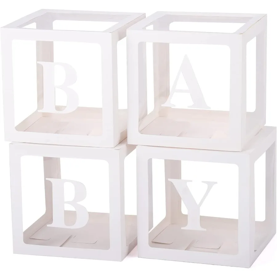Baby Boxes with Lette for Baby Shower Gender Reveal Decorations with 4 Transparent Balloon Boxes for Gender Reveal Baby Shower