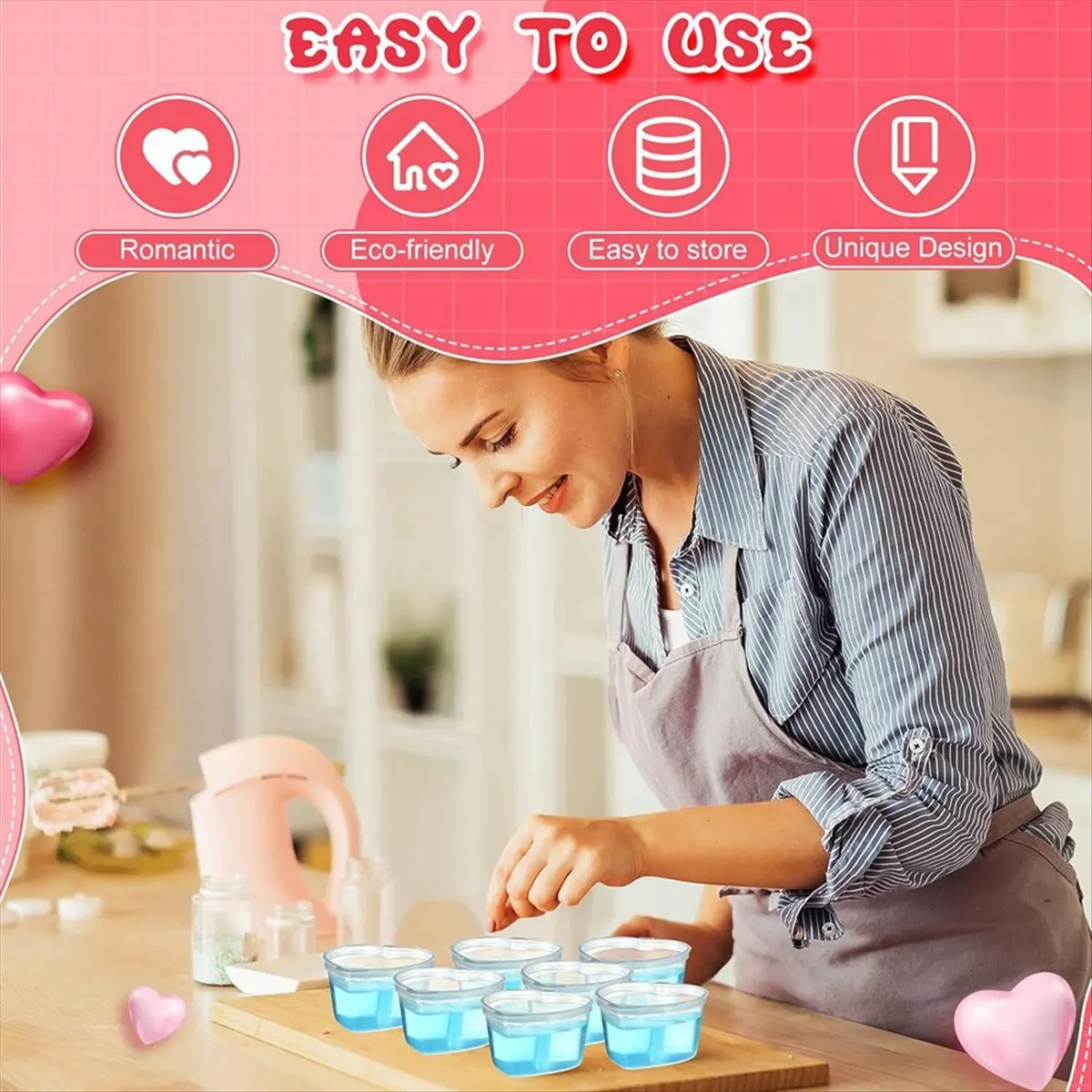 A45I 100 Pcs 2.4 Oz Valentine'S Day Heart Shaped Containers Plastic Box with Lids Reusable Small Portion Cups