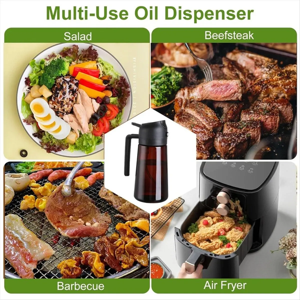 2-in-1 Glass Oil Dispenser & Vaporizer- 16oz/470ml Leakproof Olive Oil Vaporizer Bottle for Cooking,Air Fryer,BBQ,Baking