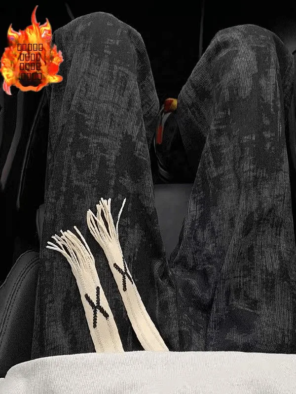 

Мужские вельветовые брюки-джоггеры оверсайз с эффектом тай-дай, на флисовой подкладке, широкие, повседневные, осенне-зимние, в американском стиле, модный бренд