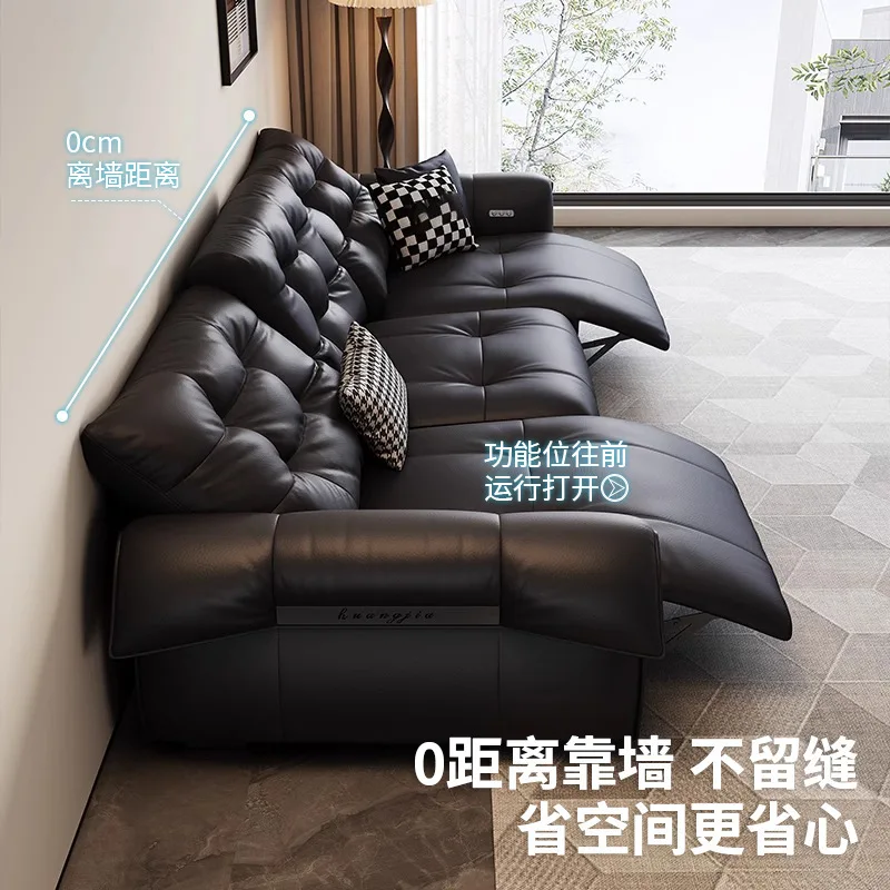 Shi Zengpinyuan first layer cowhide black swan electric leather multi-functional sofa three people