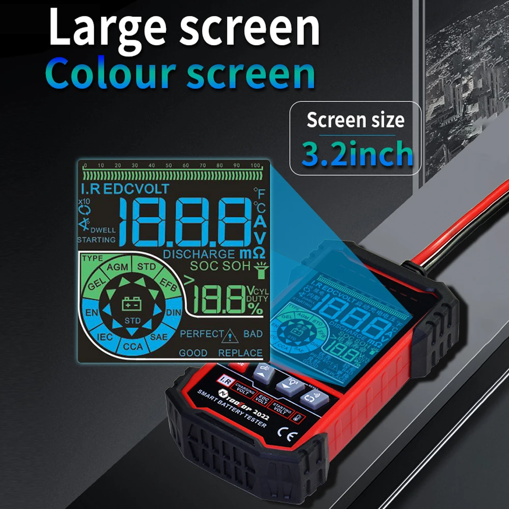 TOOLTOP Intelligent Battery Tester 3.2 Inch Color Screen 12.0V 24.0V Battery Intelligent Selection Support Battery Test