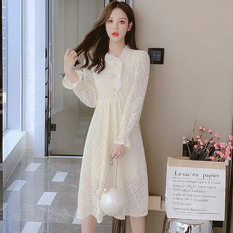 Long Sleeve Dress Women Thickening Autumn Tender White Elegant Holiday Classic Popular Fashion Ulzzang Stylish Daily New V277