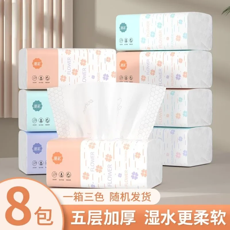 

8 Packs Wetable Drawer Paper Thickened 5Layer Quality Soft Virgin Wood Pulp Facial Tissue Household Toilet Paper Kitchen Napkins