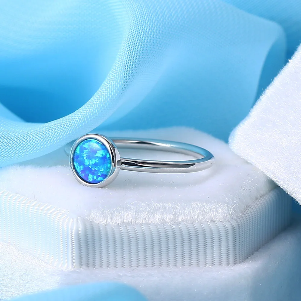 ZHOUYANG Opal Stone Rings For Women Simple Classic Round White Gold Color Party Birthday Gift For Girls Fashion Jeweley DZR032