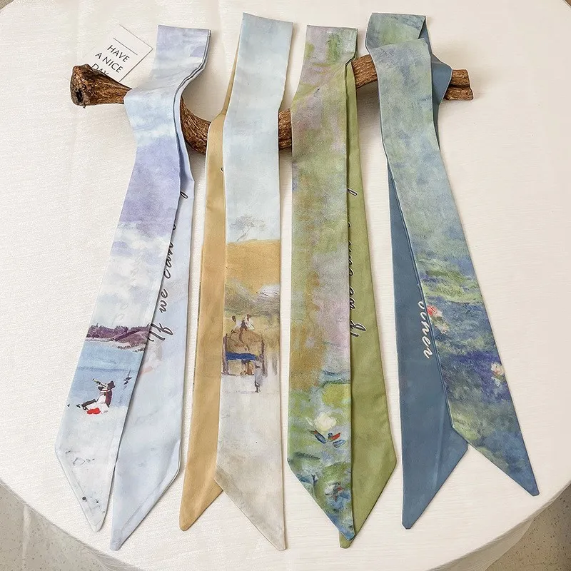 Silk Scarf Artistic Sense Arm Bag Hair Band Belt All-Match Decorative Scarf Thin Narrow Long Ribbon