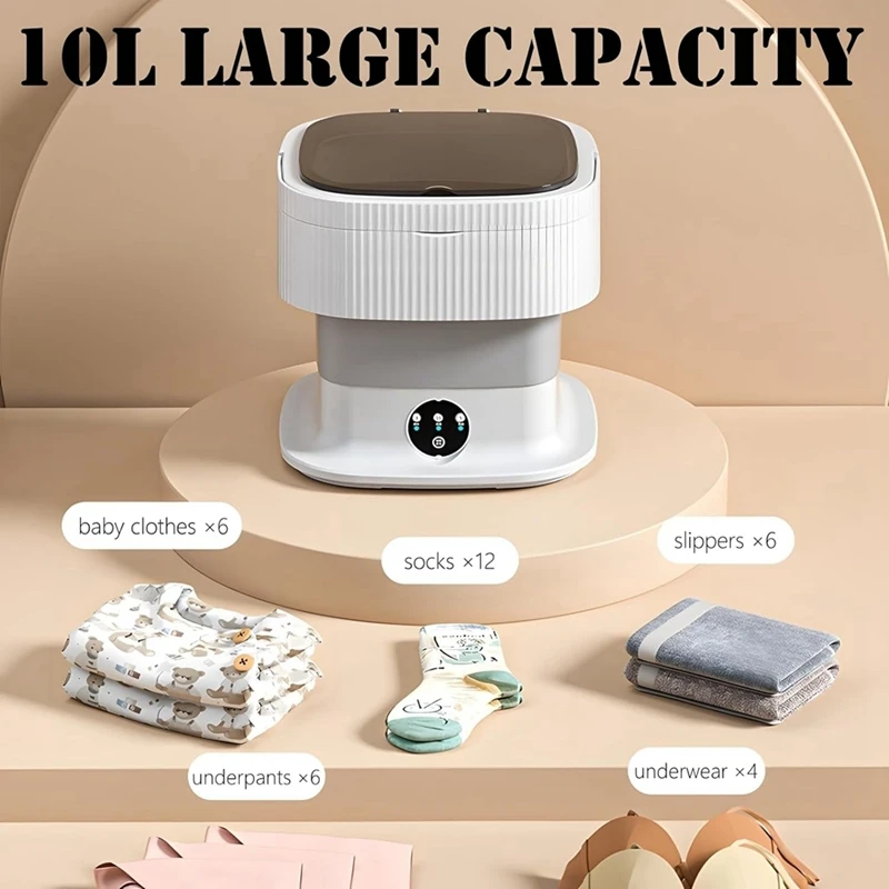 Portable Travel Washing Machine, 10L Mini Washer Machine, Foldable Underwear Washing Machine With Spin Dryer