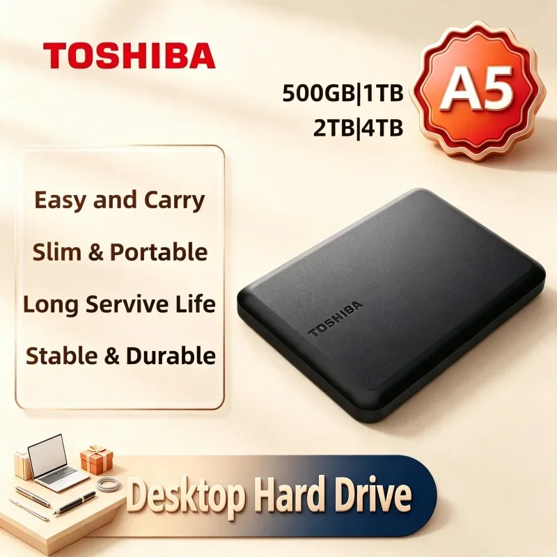 New Arrival Toshiba A5 Series Mini Hard Drive USB3.2 Gen1 500GB-4TB Lightweight Black Portable Disk Fit Mac System