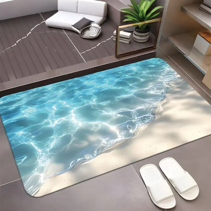 

Summer Ocean Water Wave Bathroom Mat Bathroom Non-Slip Entrance Door Bathroom Kitchen Living Room Home Decor
