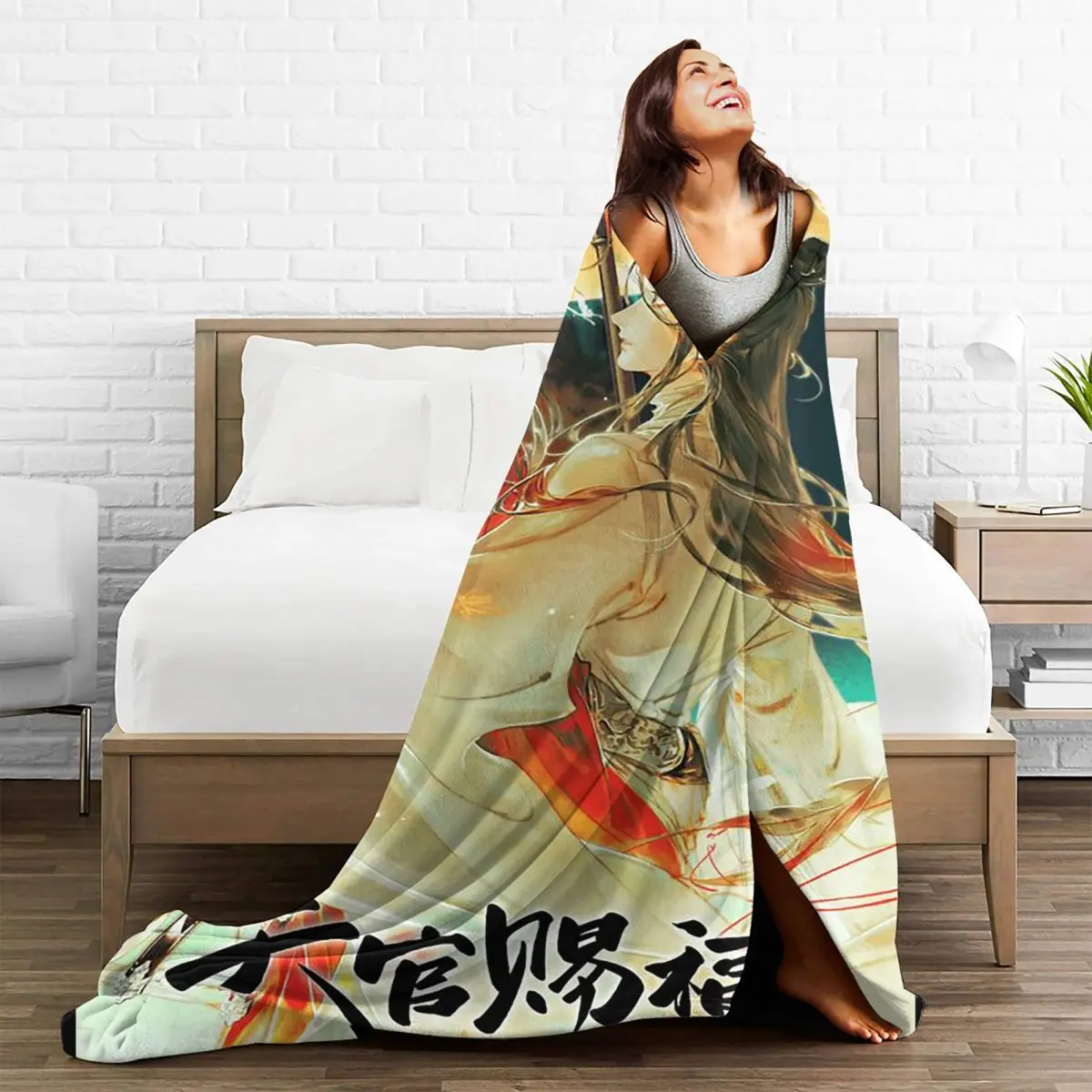 Tian Guan Ci Fu Blanket Sofa Cover Flannel Textile Decor Xie Lian Hua Cheng Thin Throw Blankets for Home Car Plush Thin Quilt