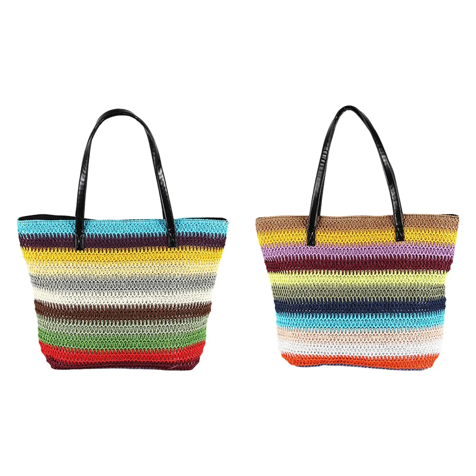 Beach Tote Bag Trendy Color Stripes Shoulder Bag for Travel Vacation Holiday