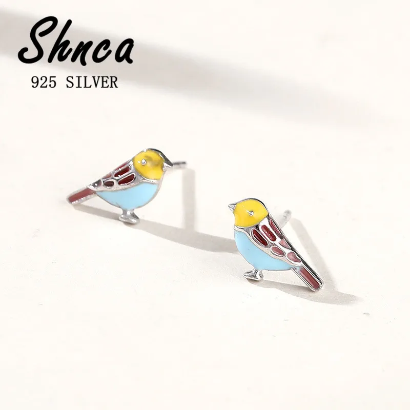 Pure 925 Sterling Silver Cute Bird Stud Earrings For Women Girl High Quality Jewelry XE156