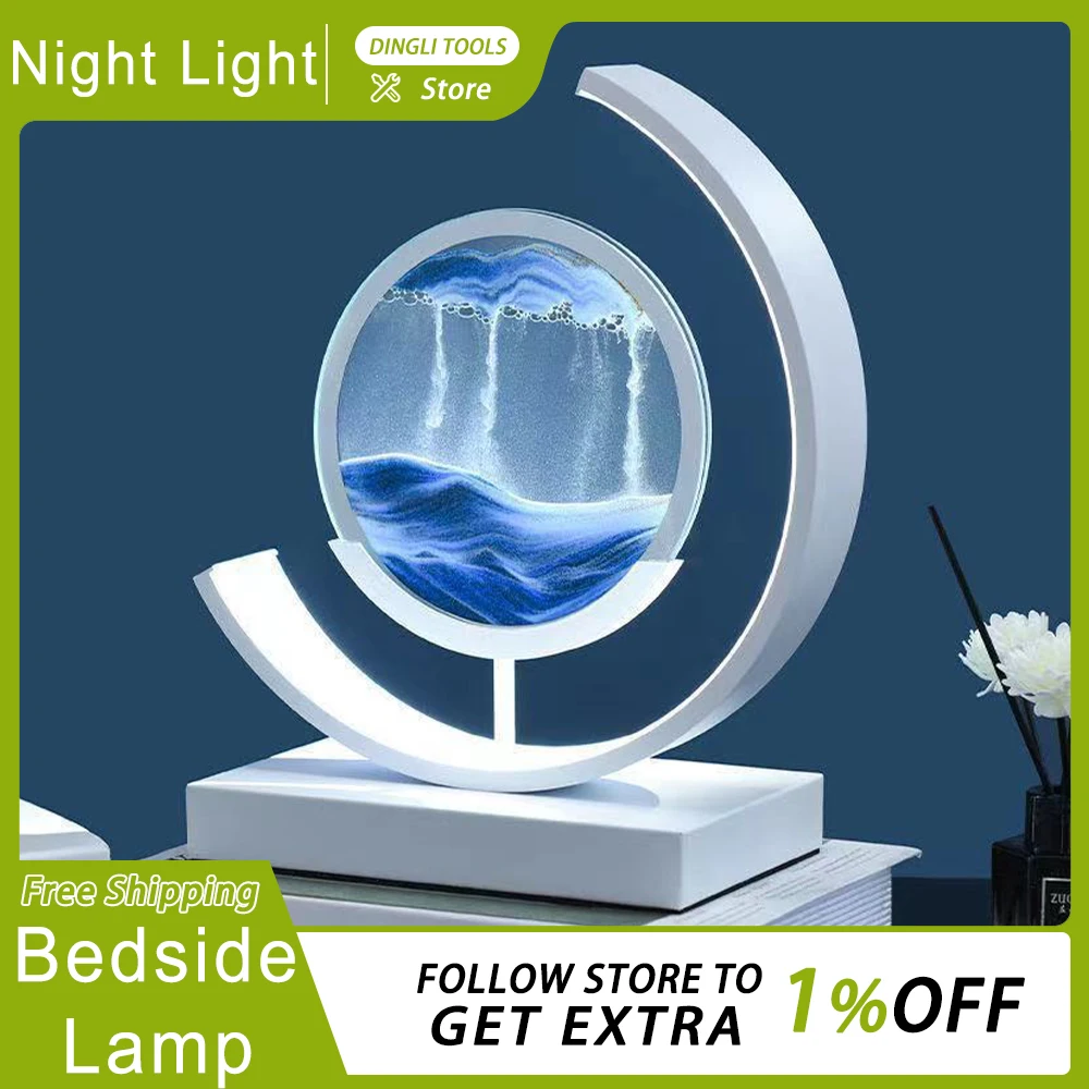 Simple 3D Hourglasstable Lamp Quicksand Night Light For Bedroom Customized Led Moving Sand Art Table Lamps Home Decoration Gifts