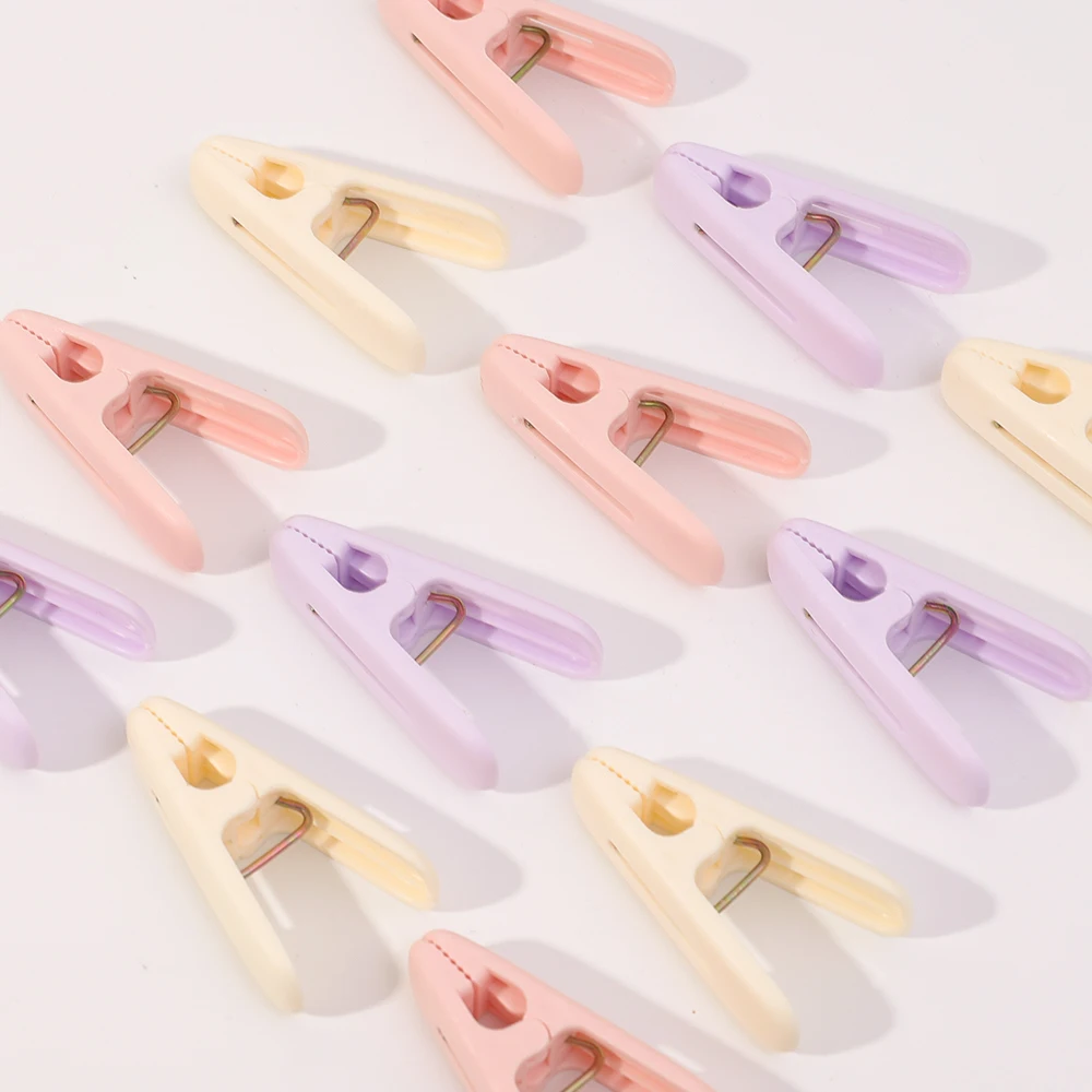18/12Pcs Plastic Laundry Clothes Pins Hanging Pegs Clips Household Food Clip Socks Underwear Drying Rack with Windproof Rope
