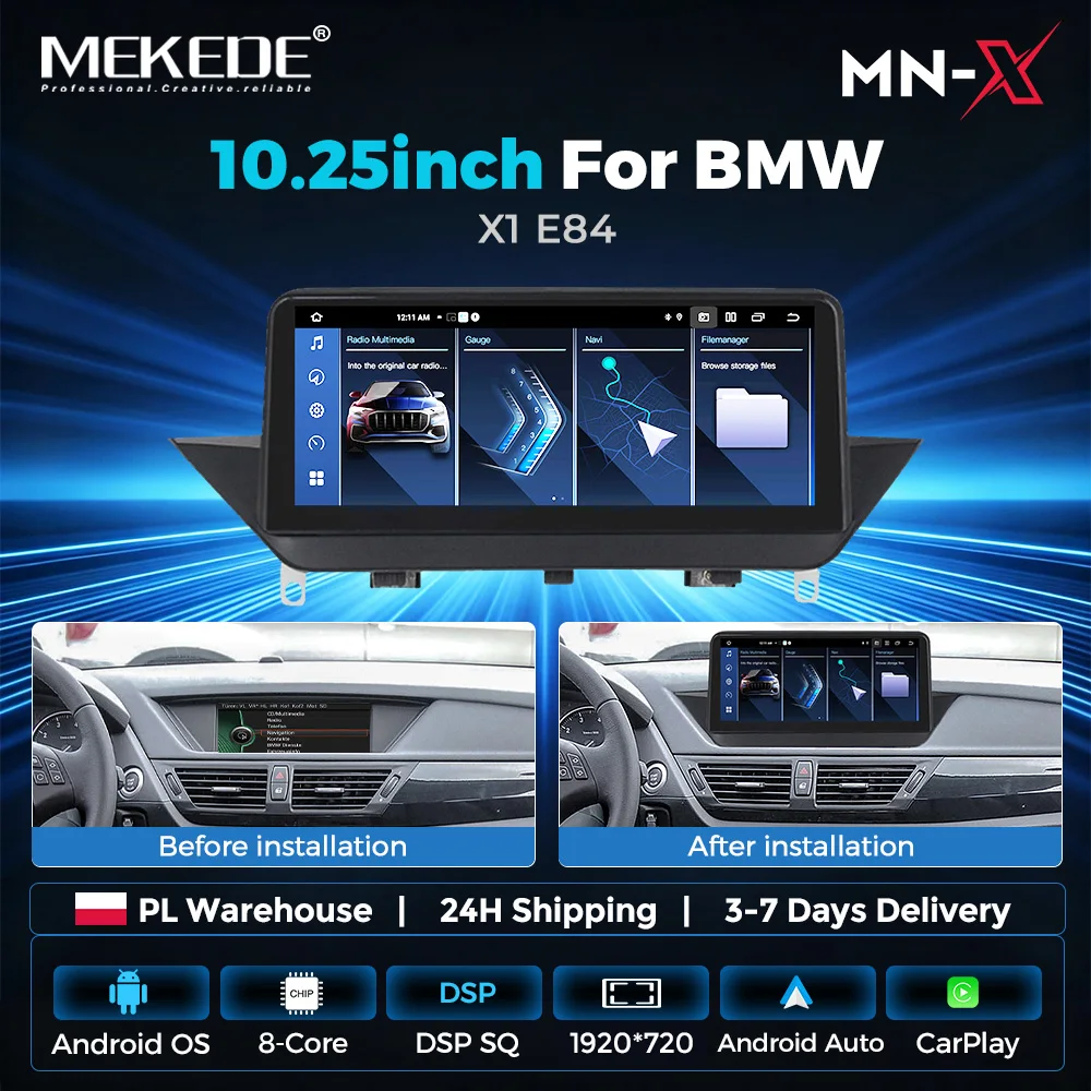 MEKEDE 10,25 Zoll EU-Lieferung Android 14 Kabelloses CarPlay Auto-Touchscreen-Autoradio für BMW X1 E84 2009-2015 Multimedia-Player mit 8-Kern-Prozessor, 4G WIFI, GPS, DSP, BT, 1920*720 HD,