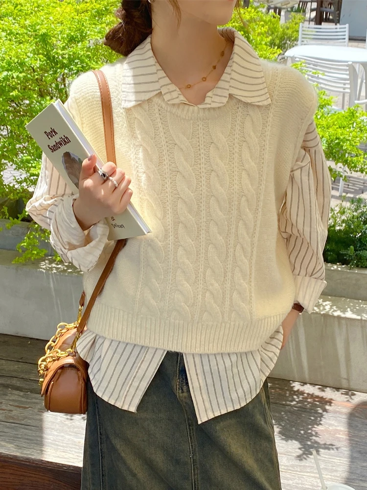 Y2k sem mangas com decote em v suéteres coletes feminino 2025 moda coreana malhas primavera outono cor sólida pullovers coletes de malha topos