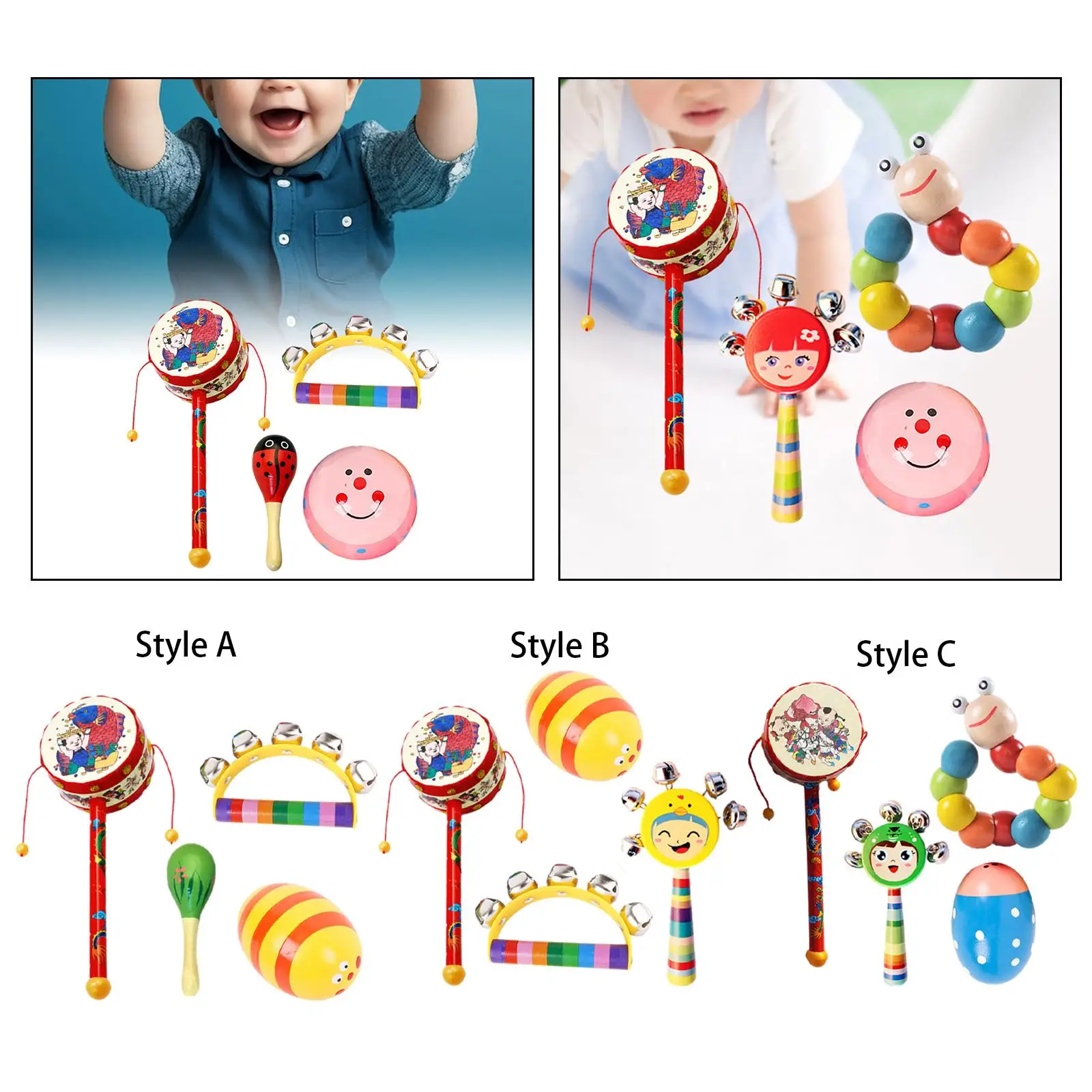 4x Wooden Musical Instruments Montessori Musical Toys Hand Eye Coordination Early Educational Development Toy for Children