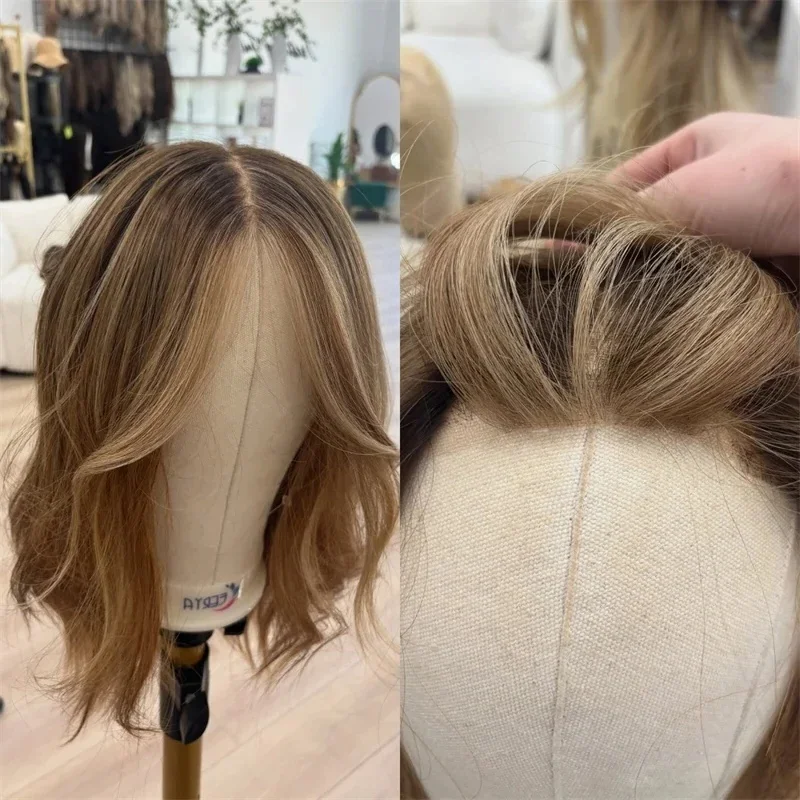 

Высокое качество светло-коричневые волнистые многослойные парики для женщин синтетический короткий боб кружевной фронтальный парик косплей 13x4 термостойкий