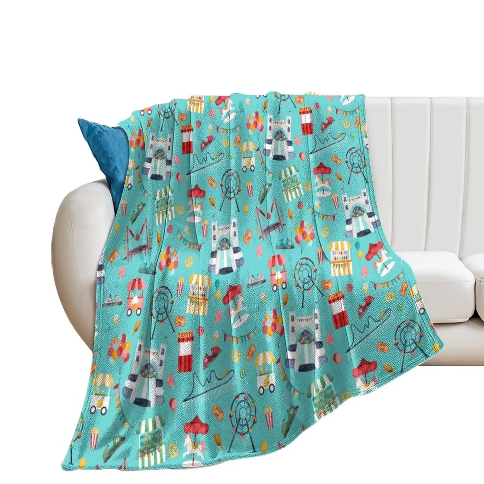 Amusement Park Watercolor Carnival Throw Blanket Large Soft Big Thermals For Travel Blankets