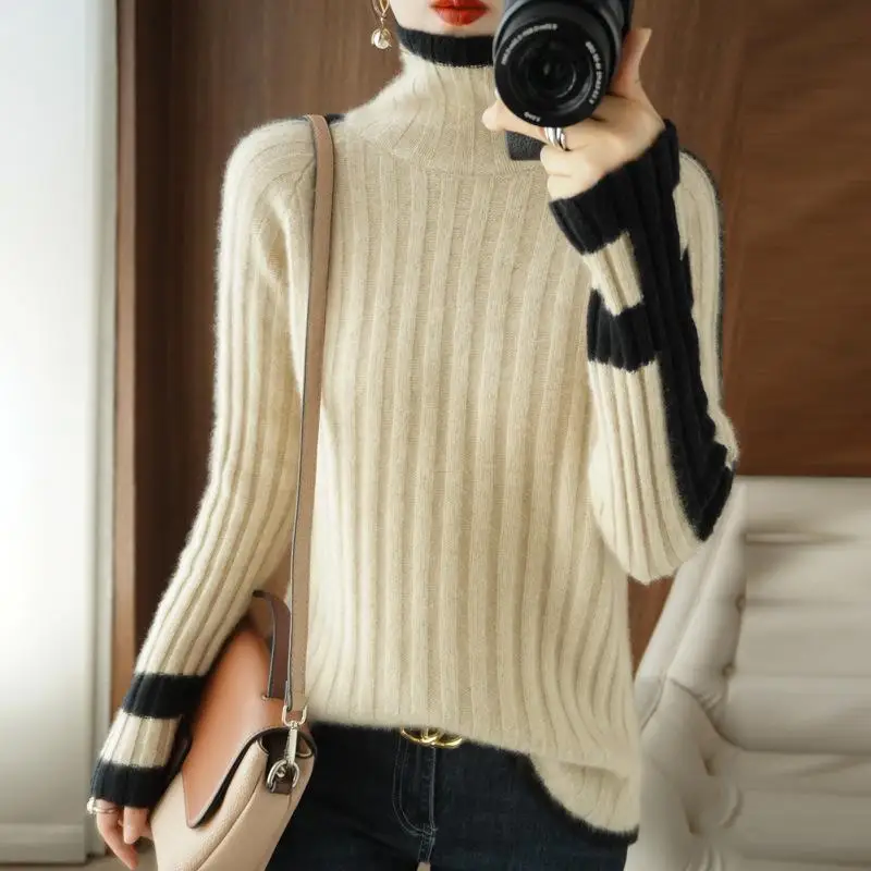 

Sweater For Woman Knitwear Blouse Warm Knitting Women's Turtleneck Clothing Fall Winter Basic Wear Sweater Female Pollover