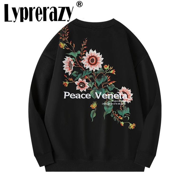 

Lyprerazy светоизменяющийся пуловер с вышивкой подсолнечника, осень-зима, свободный пуловер с длинными рукавами и круглым вырезом для пар