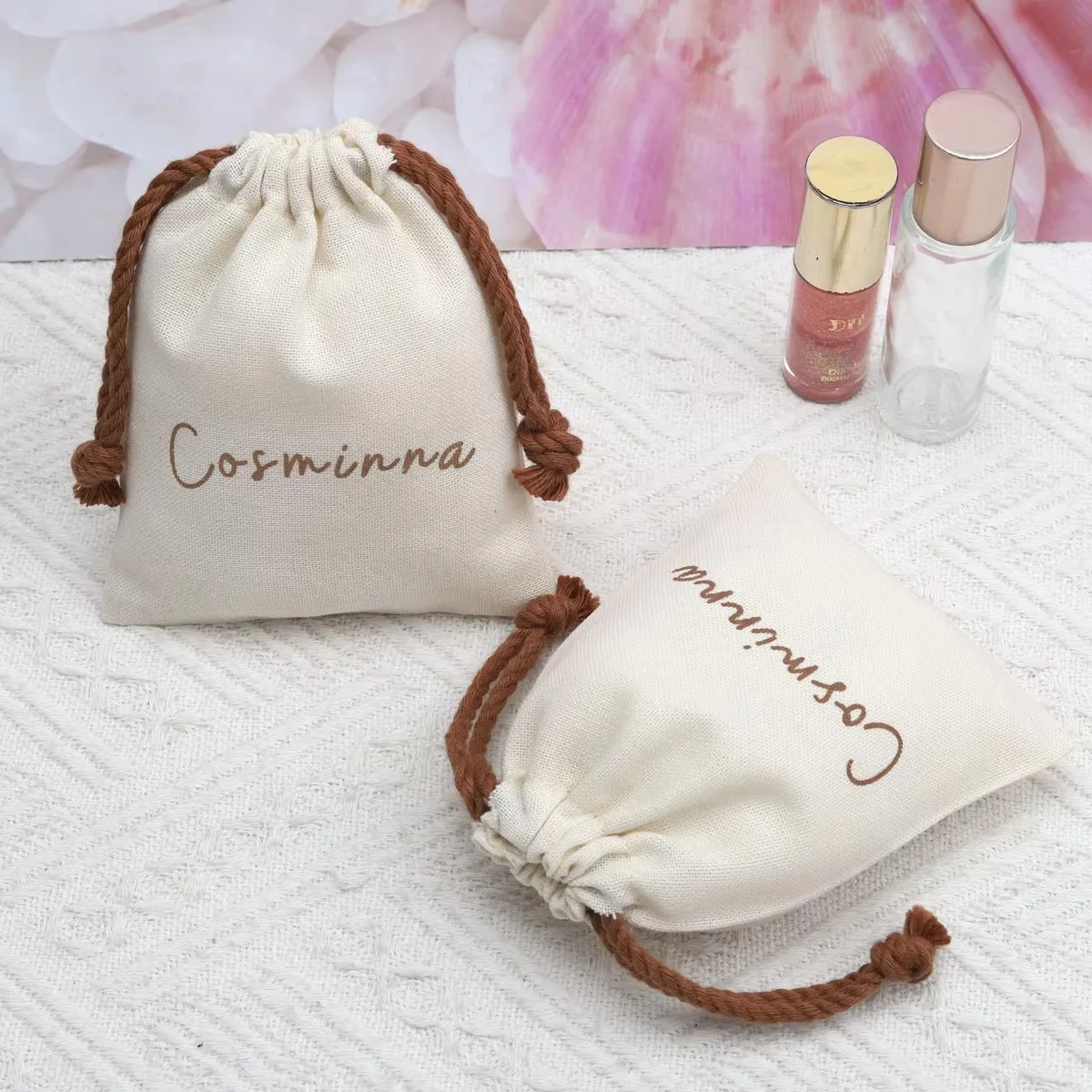 Hot Sale Coffee Cotton Linen Cosmetic Drawstring Gift Bag Organic Cotton Muslin Makeup Pouch