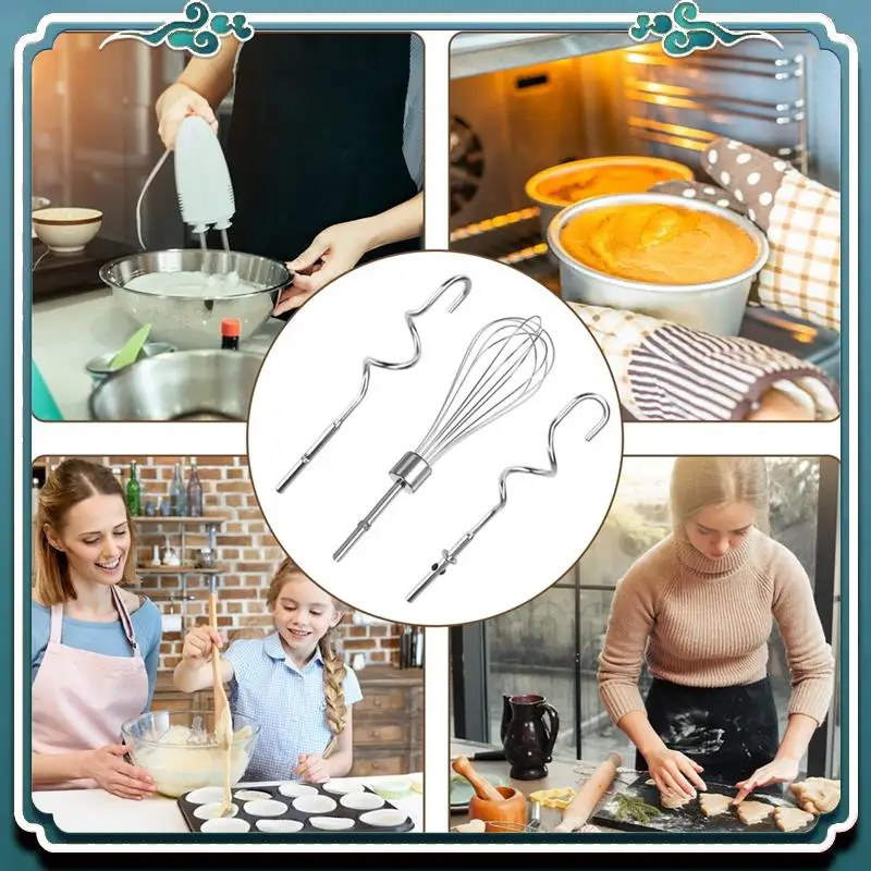 3Pcs For Kitchenaid Whisk Attachment, Replacement Beaters Of Dough Hook And Whisk For Kitchenaid & Hand Mixer Limited Time Offer