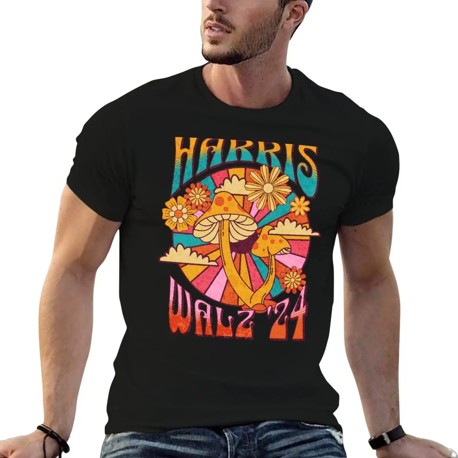 

Harris Walz 2024 Mushroom Boho Hippie T-Shirt funny t shirts dark humor cotton tshirt 100% anime t shirts for man T-shirt