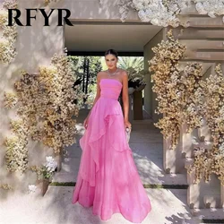 RFYR-Robe de soirée longue en tulle rose, vintage, sans bretelles, robe de nuit, plage, plis, couche, célébrité, éducatif, personnalisé