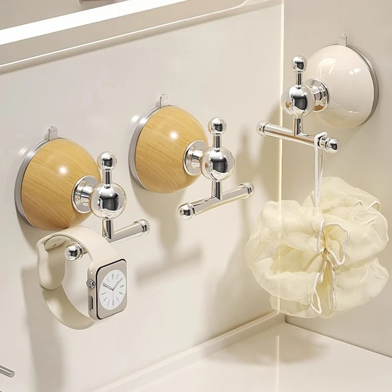 

Hang hooks Wooden T-shaped hook bathroom organizers multifunction organizers Dishcloth rack fixing suction cups kitchen storage