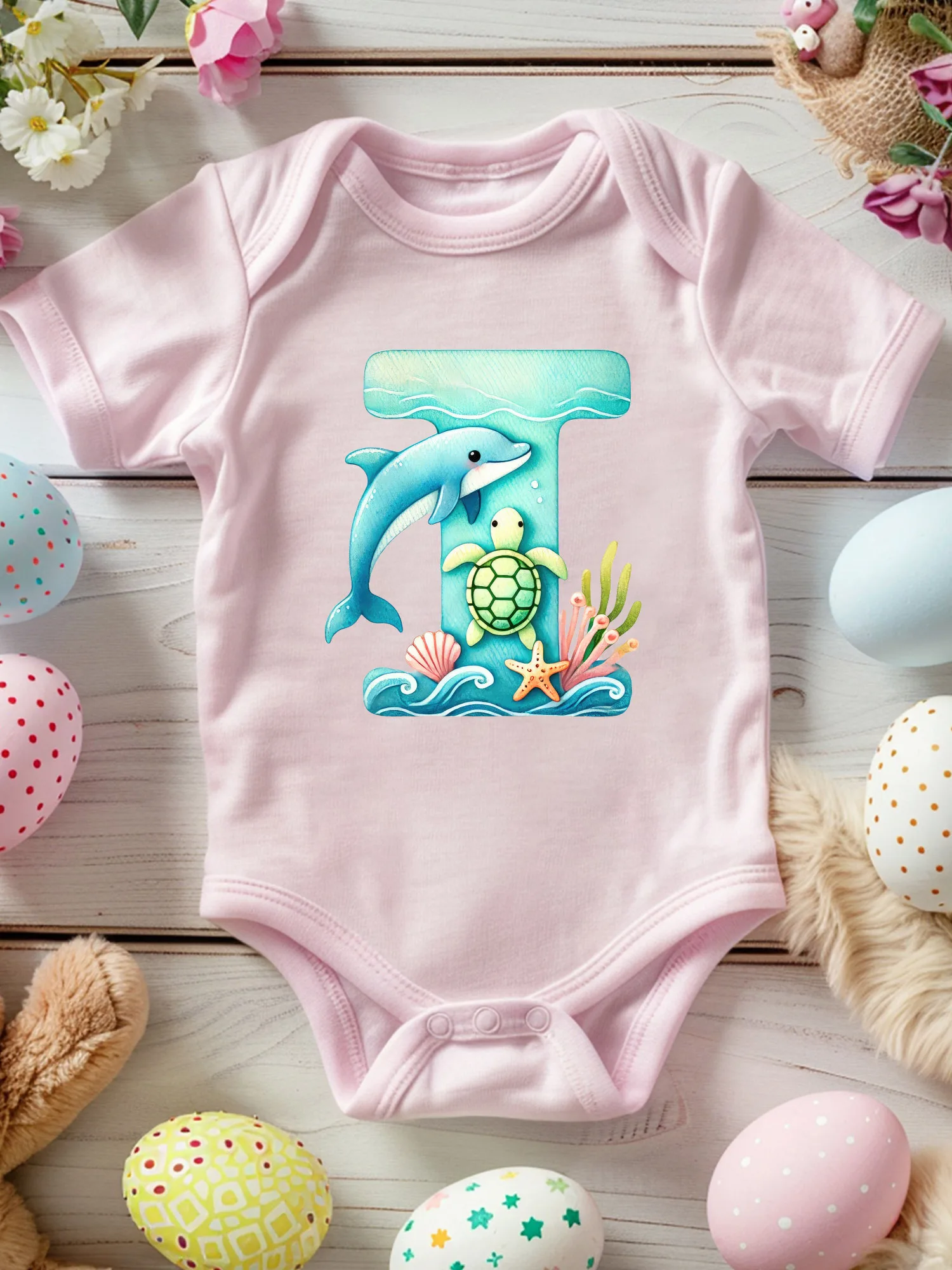 

Undersea Letter I Unisex Baby Crawling Suit, 100% Cotton Soft Onesie, All-Season Wear Pink Bodysuit 190GSM