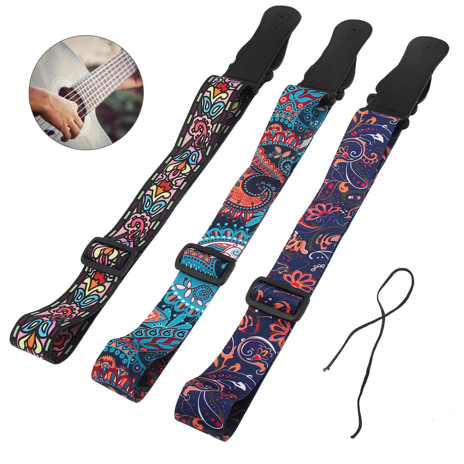 

Adjustable Printing Guitar Strap National Style Flowers Pattern Guitar Belt for Acoustic Folk Electric Guitar Bass Accessories