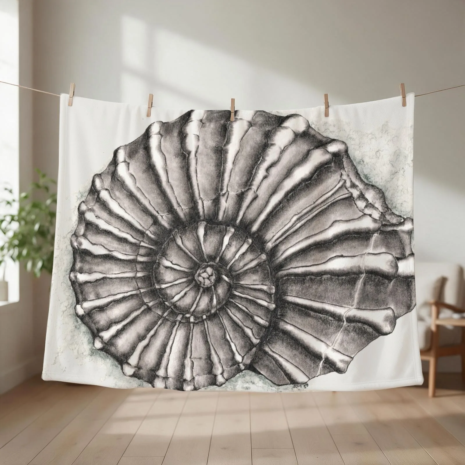 Ammonite Fossil on Gray Throw Blanket blankets ands Single Winter beds Soft Beds Blankets