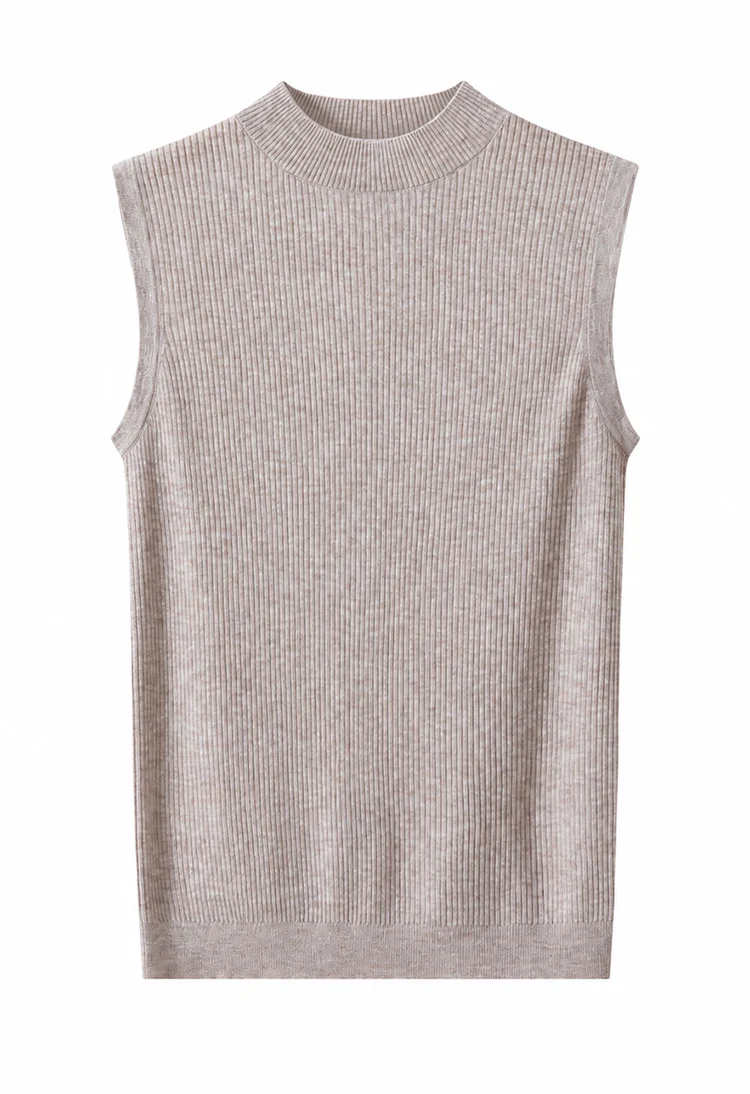 BY3621690 Damen-Rippenstrick-Weste mit Stehkragen, ärmellos, Wollmischung, Schulterkette, schmale Passform, elegant, für die Frühjahrskollektion – Detail 16