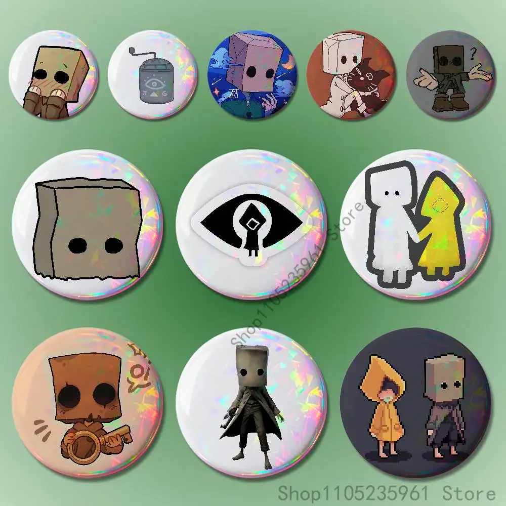 

L-Little N-Nightmares Mono 58mm 44mm HD Print Brooch Badges Pretty Derby Round Display Brooches Lapel Pins Custom