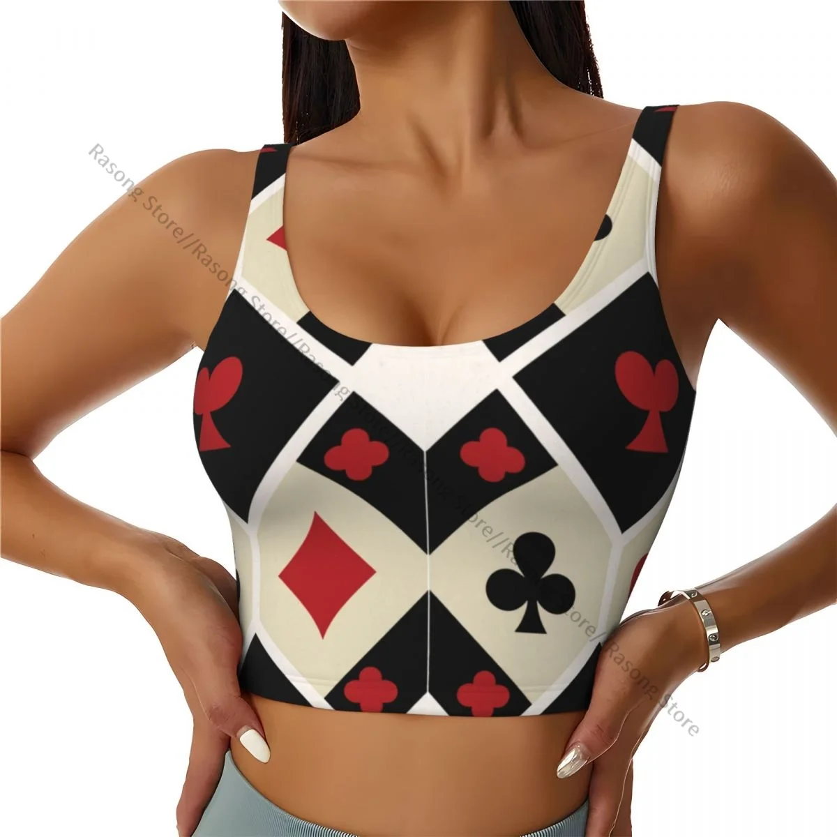 Sports Bra Women Running Yoga Clothes Vest Card Suit Clubs Tambourines Spades Gathering Fitness Vest
